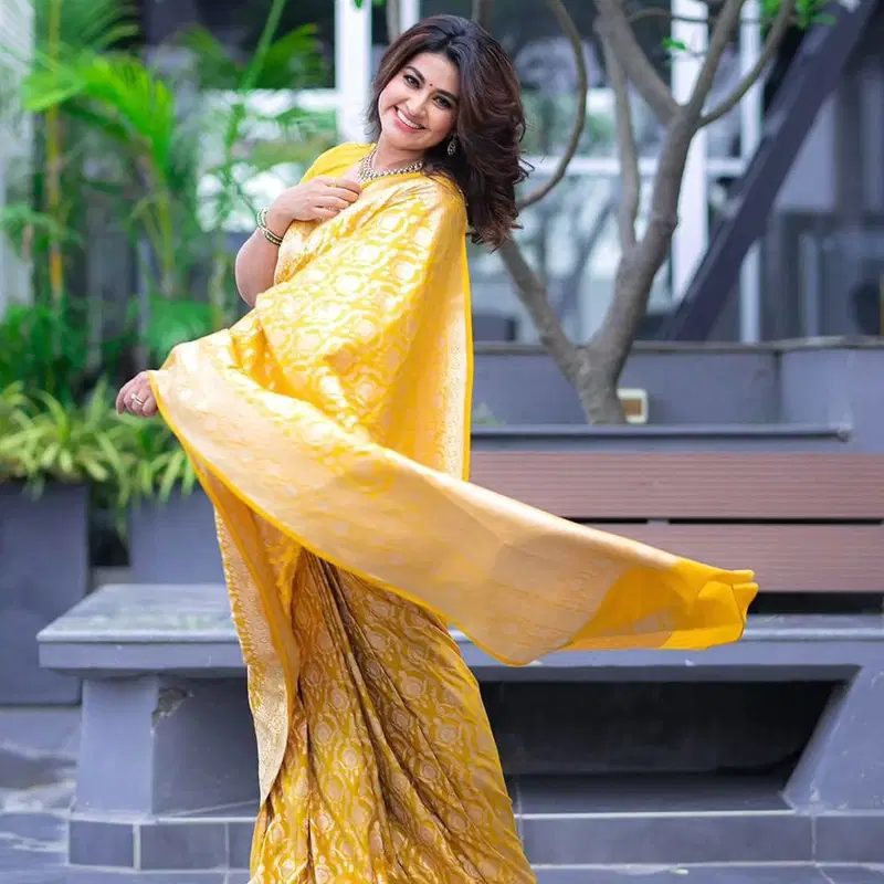 DDF Yellow Zalar Banarasi Soft Silk Designer Sarees Wholesale Shop In Surat